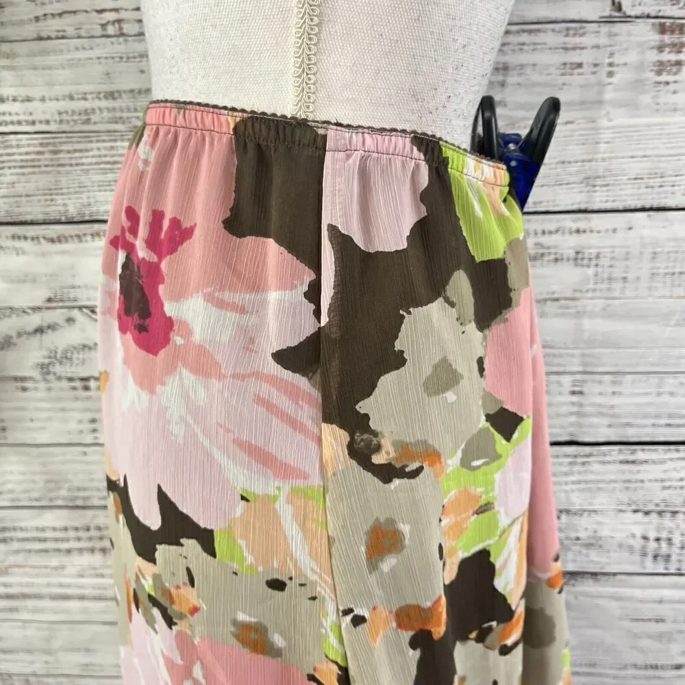 Croft & Barrow Skirt size 8 Pink Brown Floral Sheer A Line Midi Cottage Core